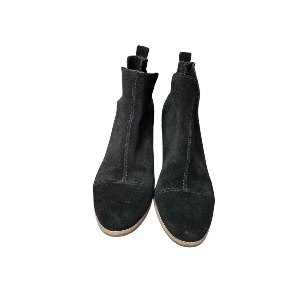 Toms Black Suede Leather Ankle‎ Booties Heel Cutout Size 9